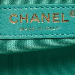 Pre Owned Chanel Aqua Green Chevron Caviar Leather Medium Boy Flap Bag