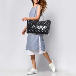 Pre Owned Chanel Black Quilted Patent Leather Reissue East West Tote