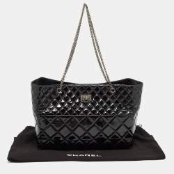 Pre Owned Chanel Black Quilted Patent Leather Reissue East West Tote