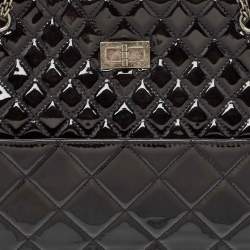 Pre Owned Chanel Black Quilted Patent Leather Reissue East West Tote