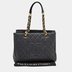 مملوكة مسبقًا حقيبة يد شانيل شوبنغ غراند جلد كافيار مبطن سوداء