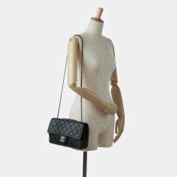 Pre Owned Chanel Black Quilted Lambskin Stitch Single Flap