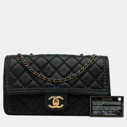 Pre Owned Chanel Black Quilted Lambskin Stitch Single Flap