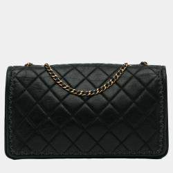 Pre Owned Chanel Black Quilted Lambskin Stitch Single Flap
