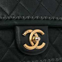 Pre Owned Chanel Black Quilted Lambskin Stitch Single Flap