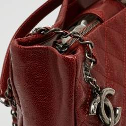 Pre Owned Chanel Red Caviar Quilted Leather City Shopper Tote