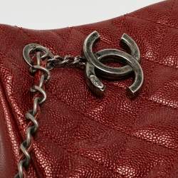 Pre Owned Chanel Red Caviar Quilted Leather City Shopper Tote