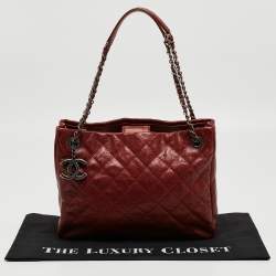 Pre Owned Chanel Red Caviar Quilted Leather City Shopper Tote