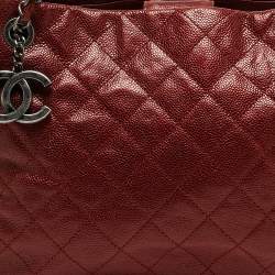 Pre Owned Chanel Red Caviar Quilted Leather City Shopper Tote