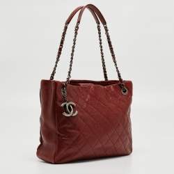 Pre Owned Chanel Red Caviar Quilted Leather City Shopper Tote