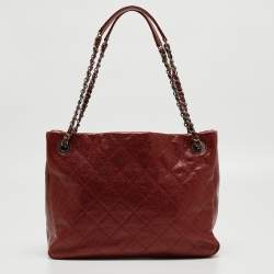 Pre Owned Chanel Red Caviar Quilted Leather City Shopper Tote