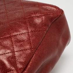 Pre Owned Chanel Red Caviar Quilted Leather City Shopper Tote