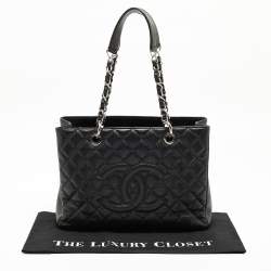 Pre Owned Chanel Black Quilted Caviar Leather Grand Shopper Tote