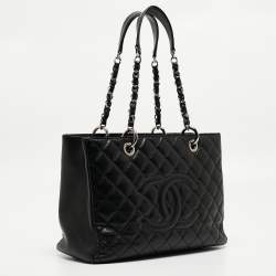 Pre Owned Chanel Black Quilted Caviar Leather Grand Shopper Tote