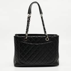 Pre Owned Chanel Black Quilted Caviar Leather Grand Shopper Tote