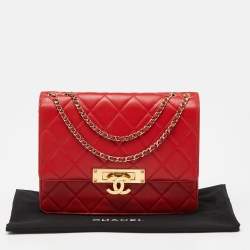 Pre Owned Chanel Red Quilted Leather Class Flap Shoulder Bag