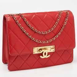 Pre Owned Chanel Red Quilted Leather Class Flap Shoulder Bag