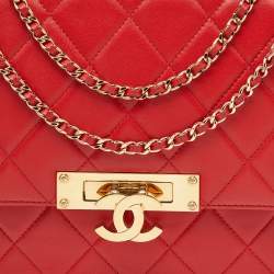 Pre Owned Chanel Red Quilted Leather Class Flap Shoulder Bag