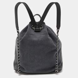 Chanel Grey/Black Denim and Leather Sequin Embellished Deauville Backpack 