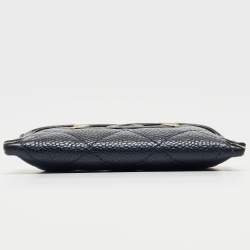 Chanel Blue/Black Quilted Caviar Leather Filigree Card Holder