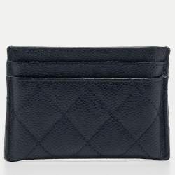 Chanel Blue/Black Quilted Caviar Leather Filigree Card Holder