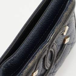 Chanel Blue/Black Quilted Caviar Leather Filigree Card Holder