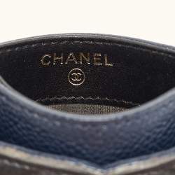 Chanel Blue/Black Quilted Caviar Leather Filigree Card Holder