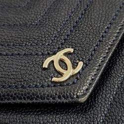 Pre Owned Chanel Blue Calfskin Chevron Quilted Small Envelope Clutch 