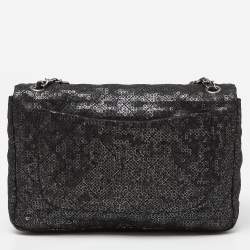 Pre Owned Chanel Black Mesh and Sequins Jumbo Classic Flap Bag