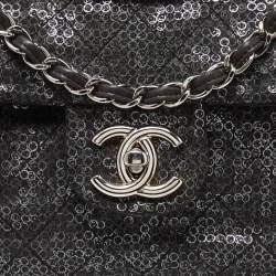 Pre Owned Chanel Black Mesh and Sequins Jumbo Classic Flap Bag