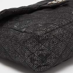 Pre Owned Chanel Black Mesh and Sequins Jumbo Classic Flap Bag