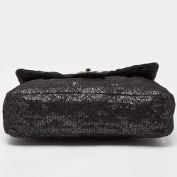 Pre Owned Chanel Black Mesh and Sequins Jumbo Classic Flap Bag