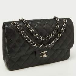 Chanel Black Quilted Caviar Leather Jumbo Classic Double Flap Bag