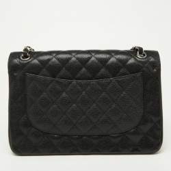 Chanel Black Quilted Caviar Leather Jumbo Classic Double Flap Bag