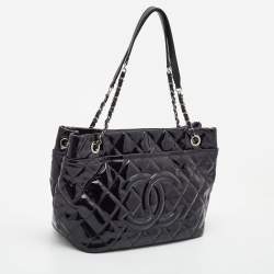 Pre Owned Chanel Black Quilted Patent Leather CC Timeless Tote