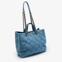 Chanel Light Blue Quilted Terry Cloth Coco Beach Shopper Tote