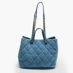 Chanel Light Blue Quilted Terry Cloth Coco Beach Shopper Tote