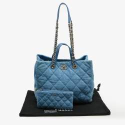 Chanel Light Blue Quilted Terry Cloth Coco Beach Shopper Tote