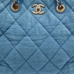 Chanel Light Blue Quilted Terry Cloth Coco Beach Shopper Tote