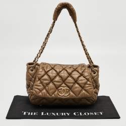 Pre Owned Chanel Olive Green Quilted Leather Bubble Accordion Flap Bag