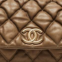 Pre Owned Chanel Olive Green Quilted Leather Bubble Accordion Flap Bag