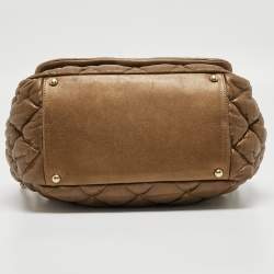 Pre Owned Chanel Olive Green Quilted Leather Bubble Accordion Flap Bag