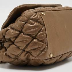 Pre Owned Chanel Olive Green Quilted Leather Bubble Accordion Flap Bag