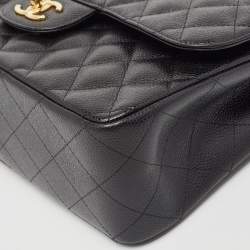 Pre Owned Chanel Black Quilted Caviar Leather Jumbo Classic Double Flap Bag