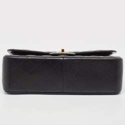 Pre Owned Chanel Black Quilted Caviar Leather Jumbo Classic Double Flap Bag
