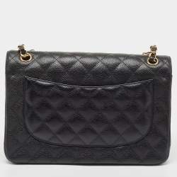 Pre Owned Chanel Black Quilted Caviar Leather Jumbo Classic Double Flap Bag