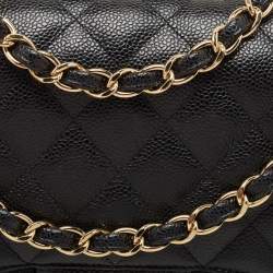 Pre Owned Chanel Black Quilted Caviar Leather Jumbo Classic Double Flap Bag