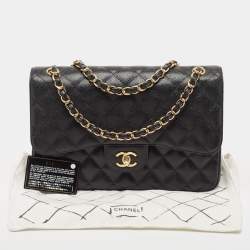 Pre Owned Chanel Black Quilted Caviar Leather Jumbo Classic Double Flap Bag