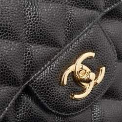 Pre Owned Chanel Black Quilted Caviar Leather Jumbo Classic Double Flap Bag