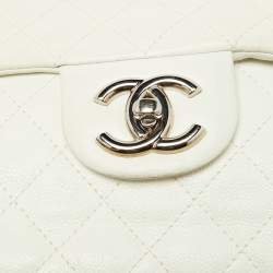 Chanel Off White Quilted Caviar Leather Maxi Classic Single Flap Bag